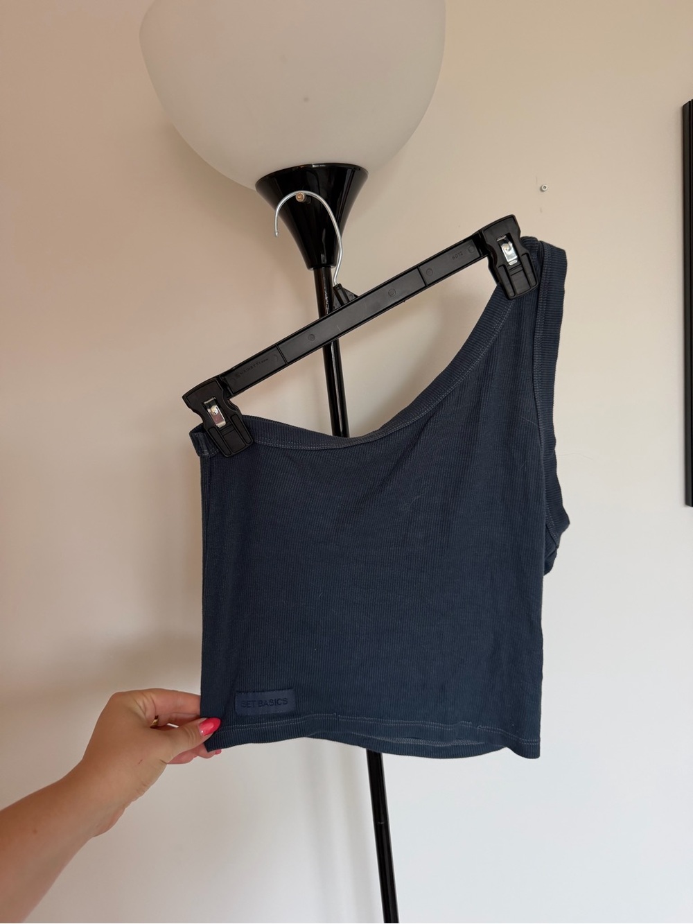 SET Active One-Shoulder Ribbed Crop Top - Charcoal Navy
